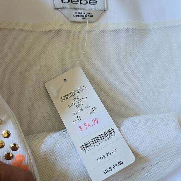 bebe Tatiana sequin skirt, multicolor soft shades, NWT, S - Picture 5 of 6